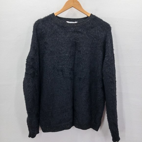 TIME AND TRU BLACK FUZZY/FURRY SWEATER W/SILVER LARGE 12-14-EUC - Picture 2 of 7